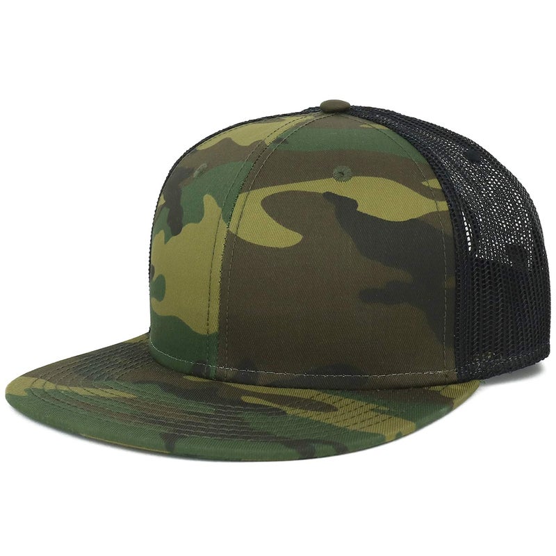 Armycrew Oversize XXL Blank Camouflage Flatbill Mesh Snapback Cap - Camo Black - 2XL - Image 1